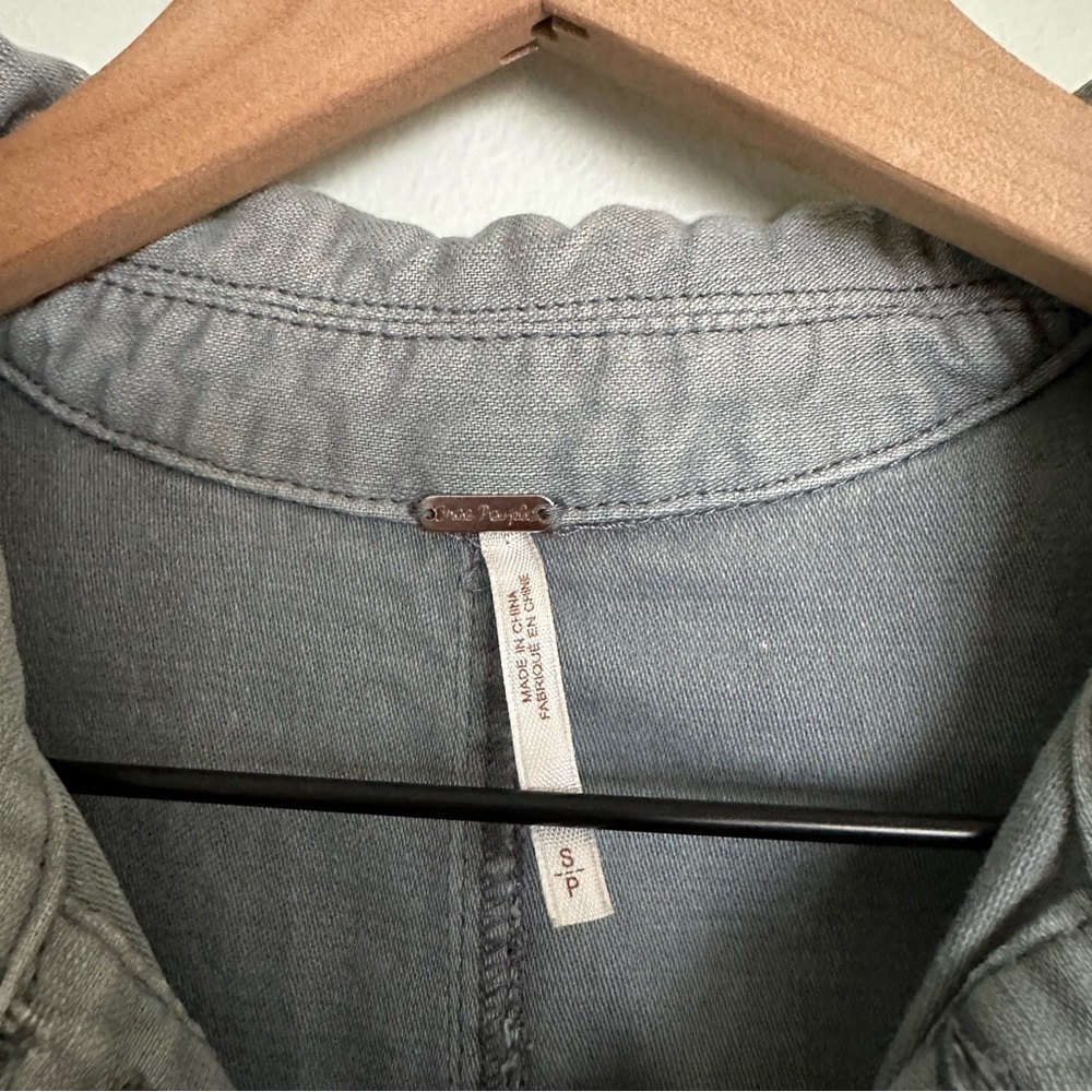 Free People Long Sleeve One Piece Button Front Collared Utility Romper - Picture 3 of 5